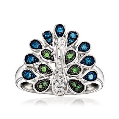 Ross-simons Multicolored Diamond Peacock Ring In Sterling Silver In Blue