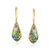 Ross-simons Multicolored Enamel And Abalone Shell Hummingbird Mosaic Drop Earrings In 18kt Gold Over Sterling In Black