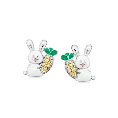 Ross-simons Multicolored Enamel And . Citrine Bunny And Carrot Earrings In Sterling Silver In Yellow