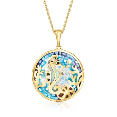 Ross-simons Multicolored Enamel And Mother-of-pearl Seahorse Mosaic Pendant Necklace In 18kt Gold Over Sterling