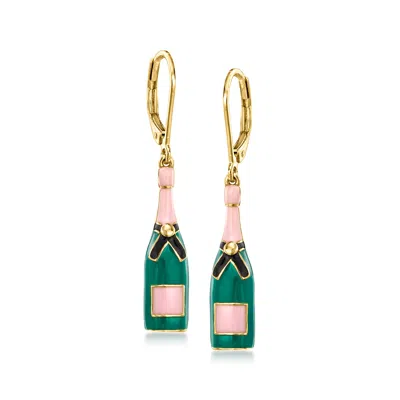Ross-simons Multicolored Enamel Champagne Bottle Drop Earrings In 18kt Gold Over Sterling In Green