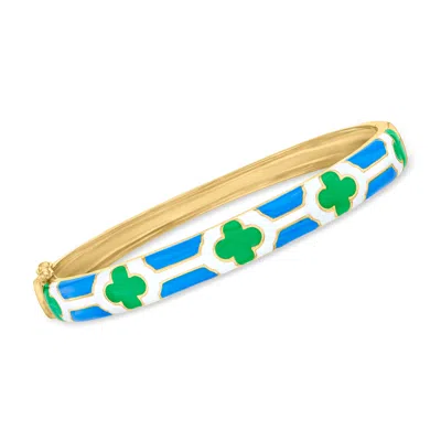 Ross-simons Multicolored Enamel Clover Bangle Bracelet In 18kt Gold Over Sterling