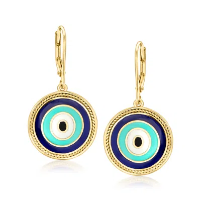 Ross-simons Multicolored Enamel Evil Eye Drop Earrings In 18kt Gold Over Sterling