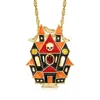 Ross-simons Multicolored Enamel Haunted House Pin/pendant Necklace With . Garnet And Citrine Accents In 18kt Gol In Orange
