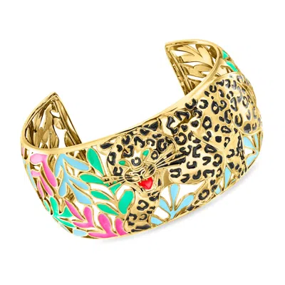 Ross-simons Multicolored Enamel Leopard Cuff Bracelet In 18k Gold Over Sterling