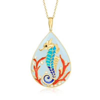Ross-simons Multicolored Enamel Seahorse Pendant Necklace In 18kt Gold Over Sterling