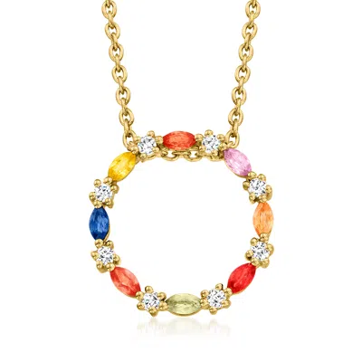 Ross-simons Multicolored Sapphire And . White Zircon Circle Pendant Necklace In 18kt Gold Over Sterling In Pink