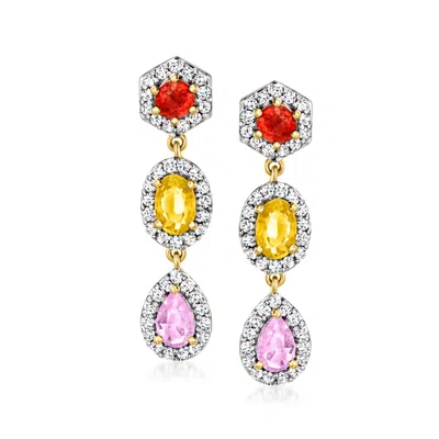 Ross-simons Multicolored Sapphire And . White Topaz Drop Earrings In 18kt Gold Over Sterling In Pink