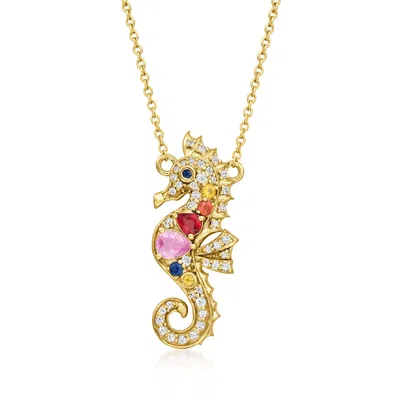 Ross-simons Multicolored Sapphire And . White Topaz Seahorse Necklace In 18kt Gold Over Sterling