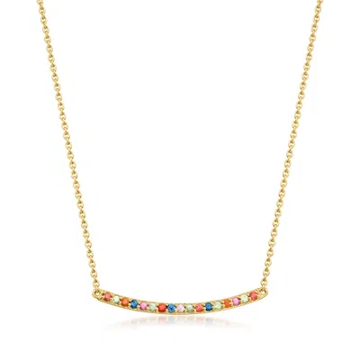 Ross-simons Multicolored Sapphire Curved Bar Necklace In 18kt Gold Over Sterling In Blue