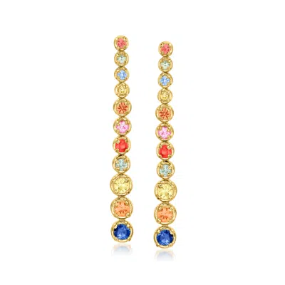 Ross-simons Multicolored Sapphire Drop Earrings In 18kt Gold Over Sterling In Pink