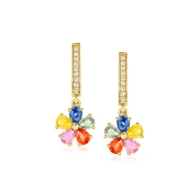 Ross-simons Multicolored Sapphire Floral Drop Earrings With . Diamonds In 18kt Gold Over Sterling