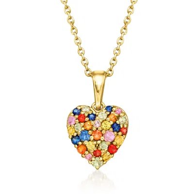 Ross-simons Multicolored Sapphire Heart Pendant Necklace In 18kt Gold Over Sterling