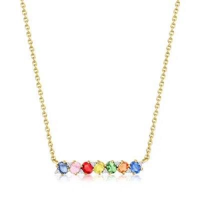 Ross-simons Multicolored Sapphire Necklace With White Zircons In 18kt Gold Over Sterling