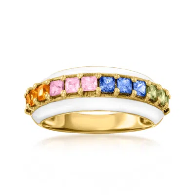 Ross-simons Multicolored Sapphire Ring With White Enamel In 18kt Gold Over Sterling
