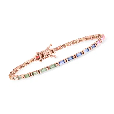 Ross-simons Multicolored Sapphire Tennis Bracelet In 18kt Rose Gold Over Sterling