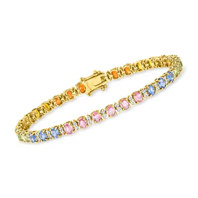 Ross-simons Multicolored Sapphire Tennis Bracelet With . Diamonds In 14kt Yellow Gold In Pink
