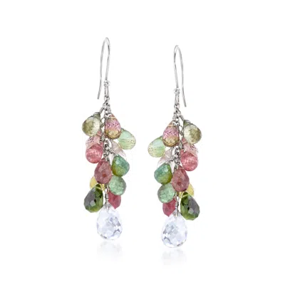 Ross-simons Multicolored Tourmaline And Rock Crystal Drop Earrings In Sterling Silver
