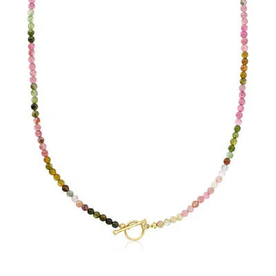 Ross-simons 3.5-4mm Multicolored Tourmaline Bead Charm-compatible Toggle Necklace In 18kt Gold Over Sterling