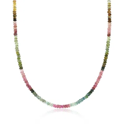 Ross-simons Multicolored Tourmaline Bead Necklace With 14kt Yellow Gold Magnetic Clasp In Red