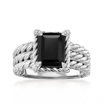 Ross-simons Onyx 3-row Ring With White Topaz In Sterling Silver