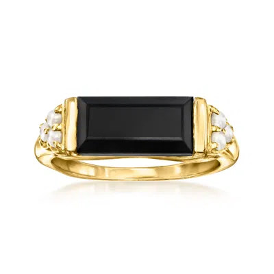 Ross-simons Onyx And 2-2.5mm Cultured Pearl Ring In 18kt Gold Over Sterling In Yellow