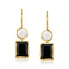 Ross-simons Onyx And 4.5-5mm Cultured Pearl Drop Earrings In 18kt Gold Over Sterling