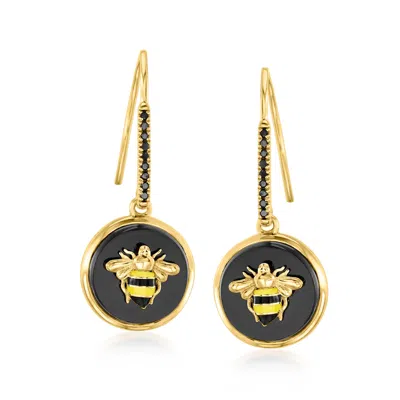 Ross-simons Onyx And . Black Spinel Bumblebee Drop Earrings With Black And Yellow Enamel In 18kt Gold Over Sterl