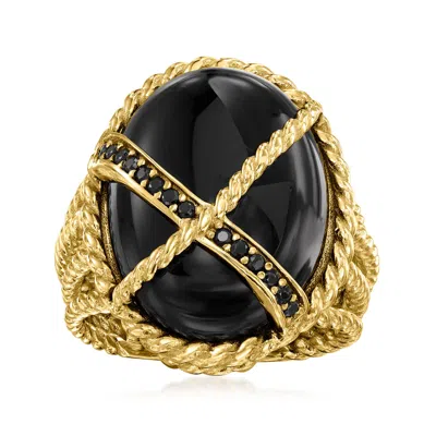 Ross-simons Onyx And Black Spinel Ring In 18kt Gold Over Sterling