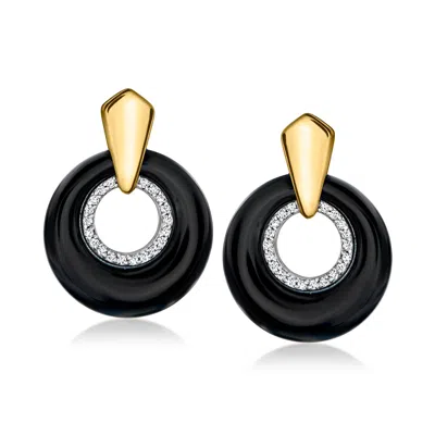 Ross-simons Onyx And . Diamond Earrings In 18kt Gold Over Sterling In White