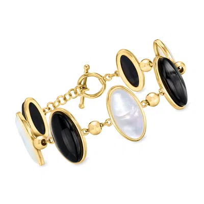Ross-simons Onyx And Mother-of-pearl Bracelet In 18kt Gold Over Sterling In Multi