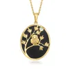 Ross-simons Onyx And Mother-of-pearl Owl Pendant Necklace In 18kt Gold Over Sterling In Burgundy