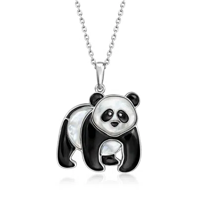Ross-simons Onyx And Mother-of-pearl Panda Pendant Necklace In Sterling Silver In Multi