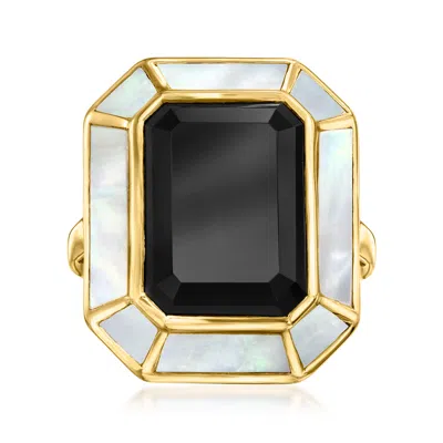Ross-simons Onyx And Mother-of-pearl Ring In 18kt Gold Over Sterling In Gray