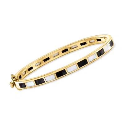 Ross-simons Onyx And Opal Bangle Bracelet In 18kt Gold Over Sterling