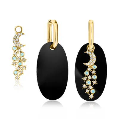 Ross-simons Onyx And Swiss Blue And White Topaz Jewelry Set: Interchangeable Drop Earrings In 18kt Gold Over Ste In Black