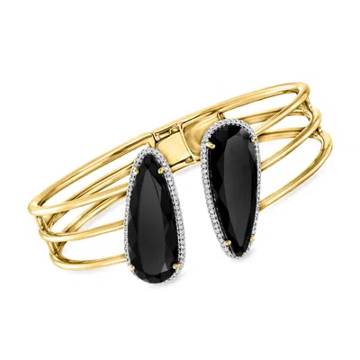 Ross-simons Onyx And White Topaz Cuff Bracelet In 18kt Gold Over Sterling In Black