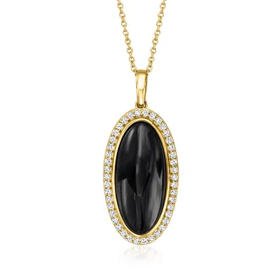 Ross-simons Onyx And White Topaz Pendant Necklace In 18kt Gold Over Sterling In Multi