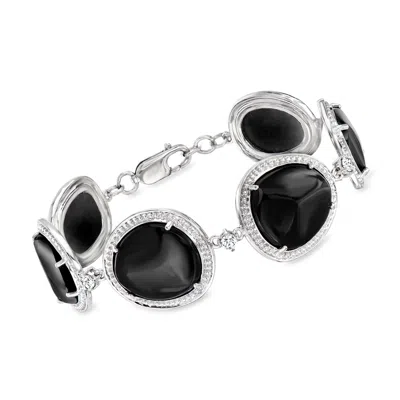 Ross-simons Onyx And . White Zircon Bracelet In Sterling Silver In Multi