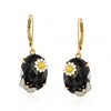 Ross-simons Onyx And . White Zircon Butterfly And Flower Drop Earrings With Black Spinel In 18kt Gold Over Sterl In White