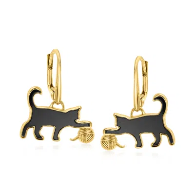 Ross-simons Onyx Cat With Yarn Drop Earrings In 18kt Gold Over Sterling