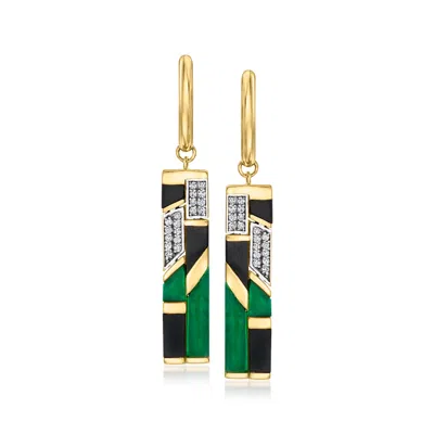 Ross-simons Onyx, Green Chalcedony And . White Topaz Drop Earrings In 18kt Gold Over Sterling