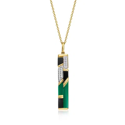 Ross-simons Onyx, Green Chalcedony And . White Topaz Pendant Necklace In 18kt Gold Over Sterling In Multi