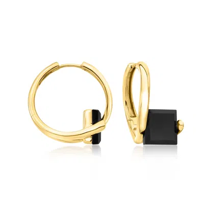 Ross-simons Onyx Hoop Earrings In 18kt Gold Over Sterling