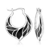 Ross-simons Onyx Leaf-pattern Hoop Earrings In Sterling Silver In Black