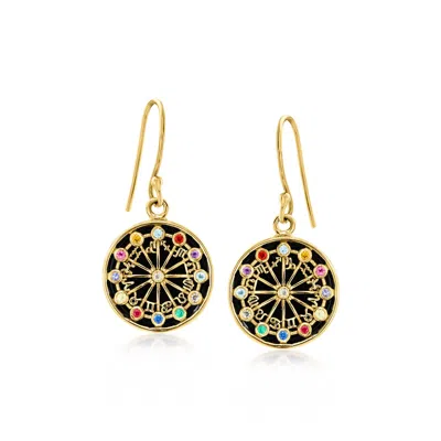 Ross-simons Onyx, Moonstone And . Multi-gemstone Zodiac Symbols Drop Earrings In 18kt Gold Over Sterling In Blue