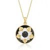 Ross-simons Onyx, Mother-of-pearl And . Black Spinel Flower Pendant Necklace In 18kt Gold Over Sterling In Multi