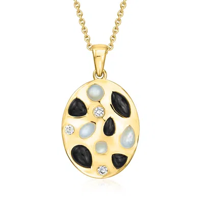 Ross-simons Onyx, Mother-of-pearl And . Lab-grown Diamond Pendant Necklace In 18kt Gold Over Sterling