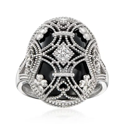 Ross-simons Onyx Overlay Ring With Diamonds In Sterling Silver In White