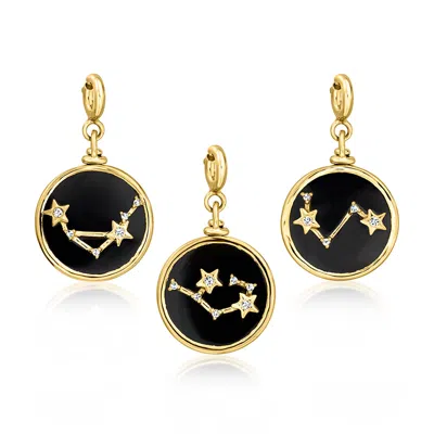 Ross-simons Onyx Reversible Zodiac Charm With Lab-grown Diamonds In 18kt Gold Over Sterling